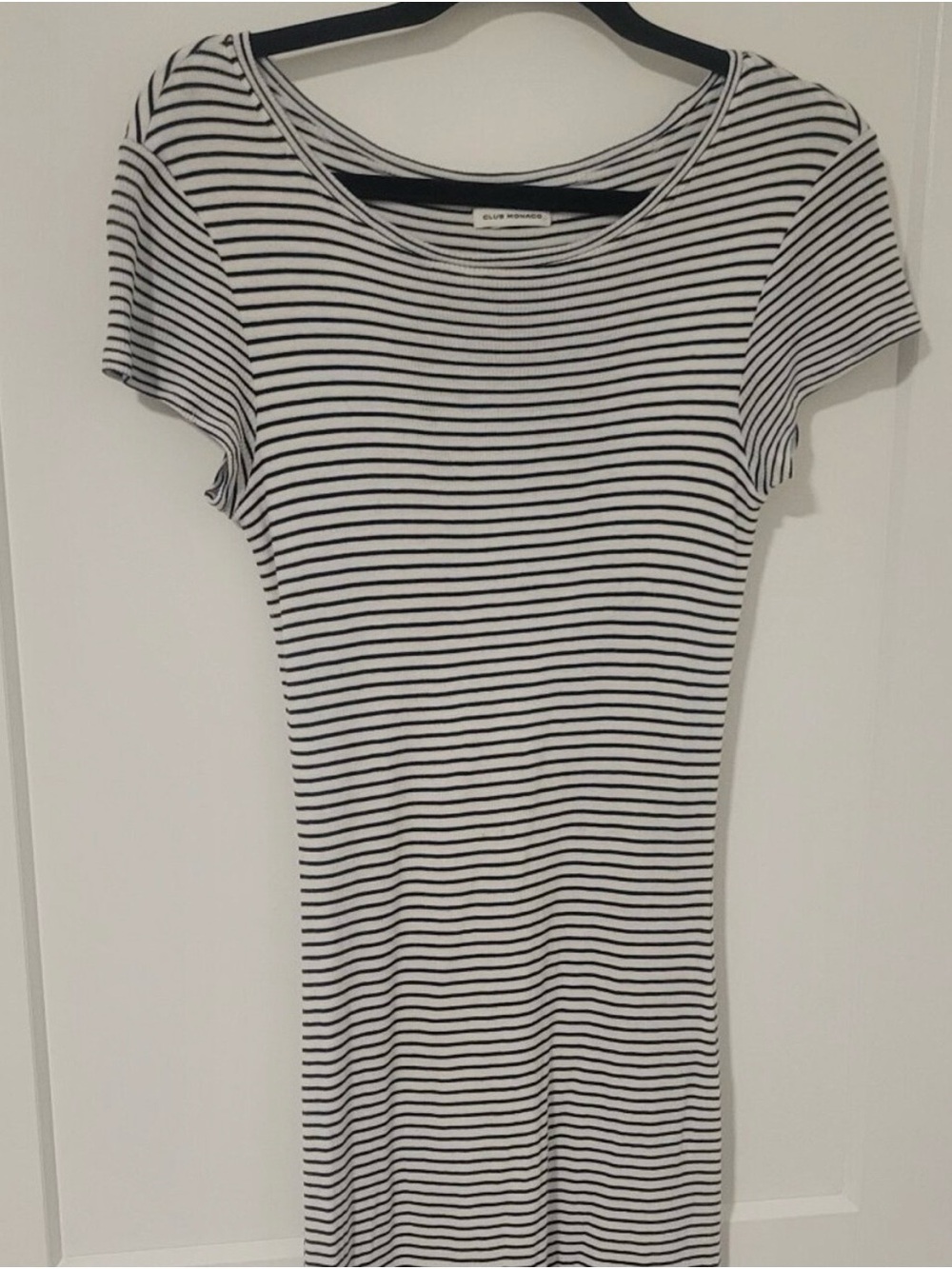 Club Monaco White and Navy Striped Short-Sleeve Midi Dress - Picture 2 of 3